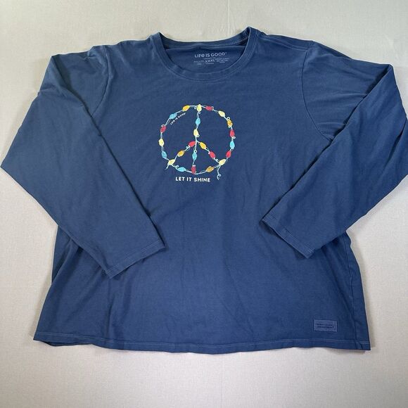 Life Is Good Long Sleeve Tee Christmas Lights Peace Sign 'Let It Shine' XXXL - Picture 1 of 6